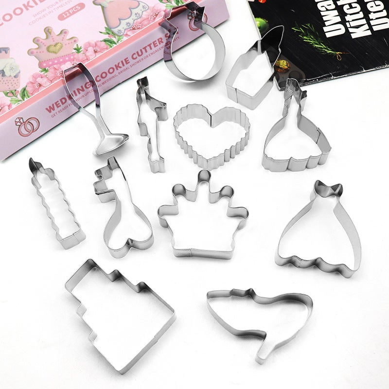 Stainless Steel Biscuit Mold 12 Piece Set Wedding Biscuit Cut Biscuit Mold Household Flip Sugar Tool Suit - Image 2